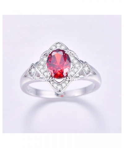 925 Silver Plated Oval Cut Simulated Ruby Spinel Flower Shaped Ring Promise Wedding Ring for Women D_Red $4.00 Rings