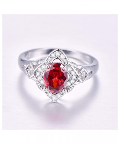 925 Silver Plated Oval Cut Simulated Ruby Spinel Flower Shaped Ring Promise Wedding Ring for Women D_Red $4.00 Rings