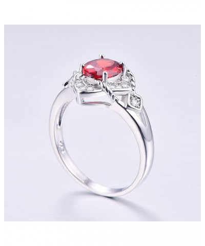 925 Silver Plated Oval Cut Simulated Ruby Spinel Flower Shaped Ring Promise Wedding Ring for Women D_Red $4.00 Rings