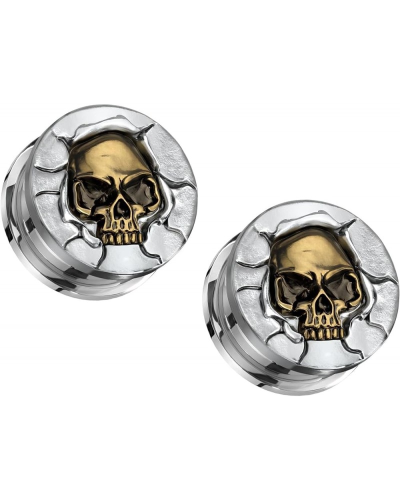 316L Stainless Steel Protruding Bronze Skull Screw Fit Plugs, Sold as a Pair 8mm (0GA) $10.63 Body Jewelry