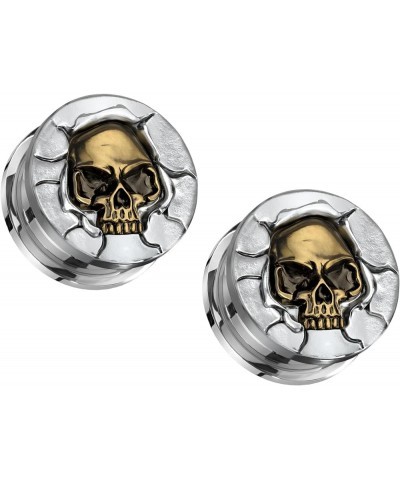 316L Stainless Steel Protruding Bronze Skull Screw Fit Plugs, Sold as a Pair 8mm (0GA) $10.63 Body Jewelry