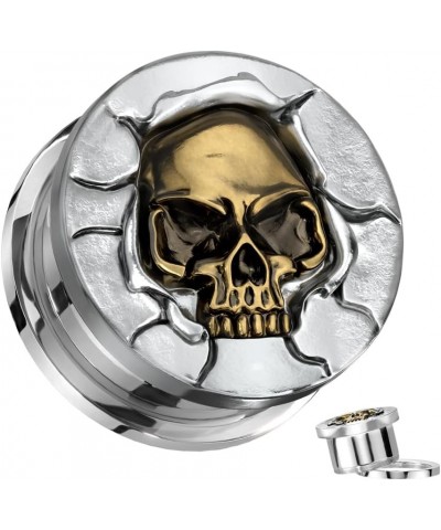 316L Stainless Steel Protruding Bronze Skull Screw Fit Plugs, Sold as a Pair 8mm (0GA) $10.63 Body Jewelry