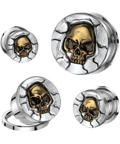 316L Stainless Steel Protruding Bronze Skull Screw Fit Plugs, Sold as a Pair 8mm (0GA) $10.63 Body Jewelry