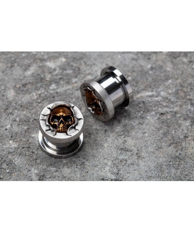 316L Stainless Steel Protruding Bronze Skull Screw Fit Plugs, Sold as a Pair 8mm (0GA) $10.63 Body Jewelry