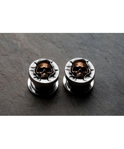 316L Stainless Steel Protruding Bronze Skull Screw Fit Plugs, Sold as a Pair 8mm (0GA) $10.63 Body Jewelry