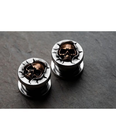 316L Stainless Steel Protruding Bronze Skull Screw Fit Plugs, Sold as a Pair 8mm (0GA) $10.63 Body Jewelry