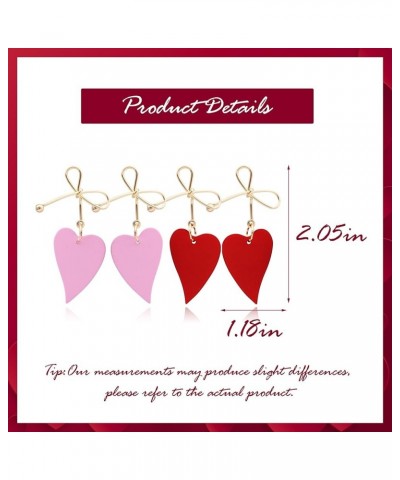 Valentines Day Earrings for Girlfriend Red Heart Earrings for Women Rhinestone Heart Dangle Earrings Hot Pink Earrings for Gi...