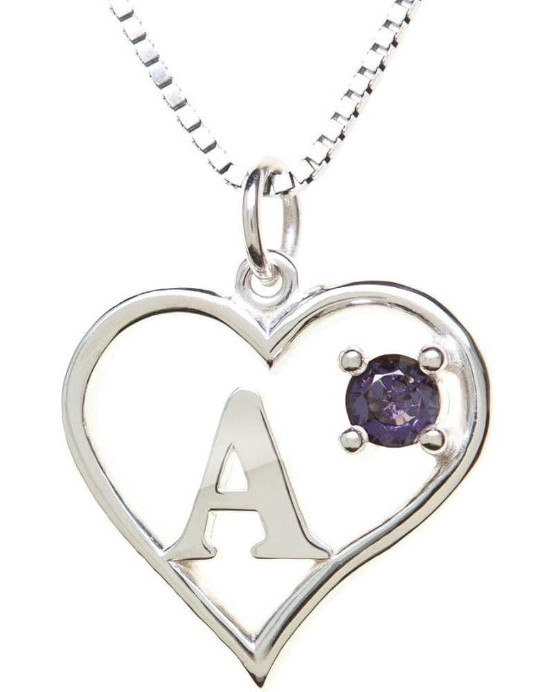 Arbach's Icy Jewelry - Sterling Silver Box Chain Personalized Birthstone Pendant Statement Necklace - Heart & Letter A 02) Fe...