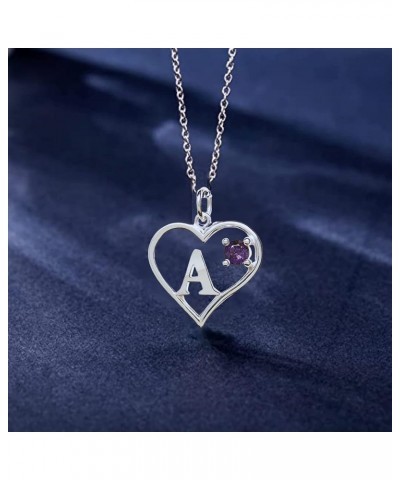 Arbach's Icy Jewelry - Sterling Silver Box Chain Personalized Birthstone Pendant Statement Necklace - Heart & Letter A 02) Fe...