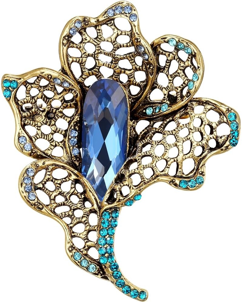 Women's Vintage Austrian Crystal Rhinestones Orchid Flower Brooch Pin for Party Prom Blue Antique-Gold-Tone $8.56 Brooches & ...