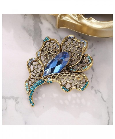 Women's Vintage Austrian Crystal Rhinestones Orchid Flower Brooch Pin for Party Prom Blue Antique-Gold-Tone $8.56 Brooches & ...