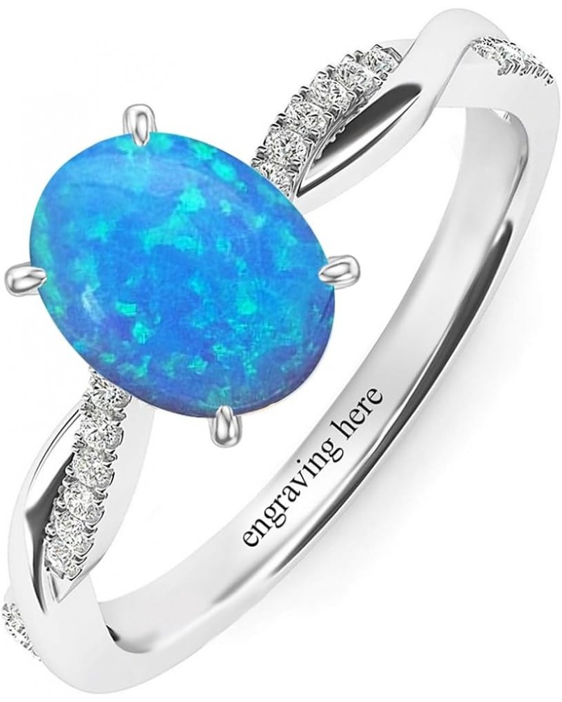 White Oval Opal Ring for Women 925 Sterling Silver Engagement Wedding Ring for Her Jewelry Gift with CZ Size 5 6 7 8 9 10 11 ...