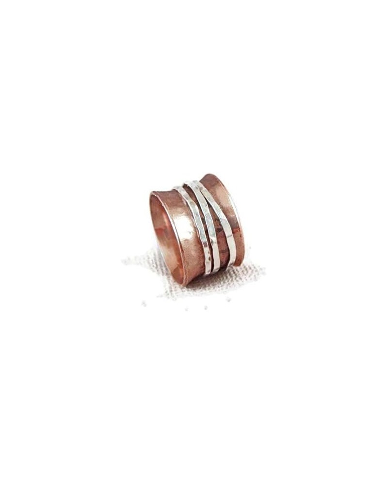 Glitter Box Exports 925 Sterling Copper & Silver Spinner Fidget ring For Women High Polish Silver Point Ring $10.15 Rings