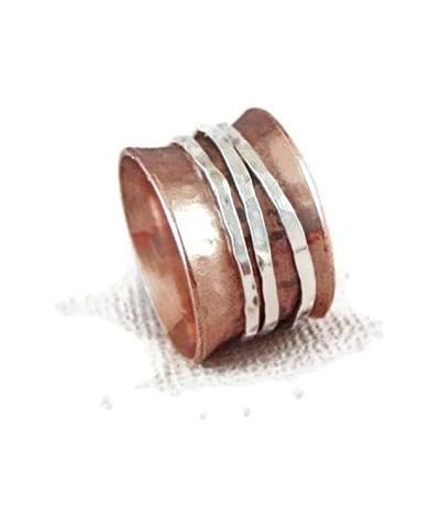 Glitter Box Exports 925 Sterling Copper & Silver Spinner Fidget ring For Women High Polish Silver Point Ring $10.15 Rings