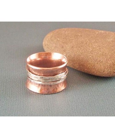 Glitter Box Exports 925 Sterling Copper & Silver Spinner Fidget ring For Women High Polish Silver Point Ring $10.15 Rings