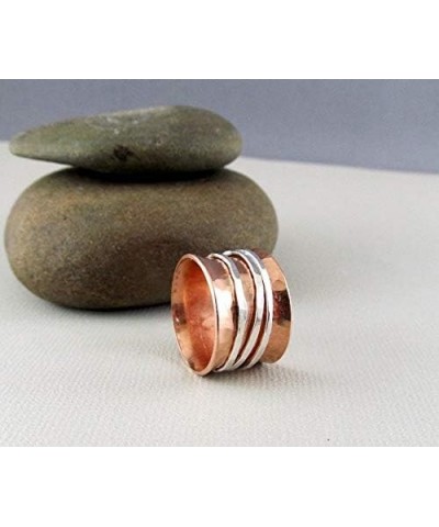 Glitter Box Exports 925 Sterling Copper & Silver Spinner Fidget ring For Women High Polish Silver Point Ring $10.15 Rings