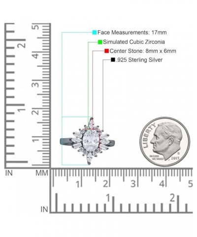 Art Deco Vintage Style Halo Oval Anniversary Engagement Ring Marquise Baguette Round Simulated Cubic Zirconia Stones 925 Ster...