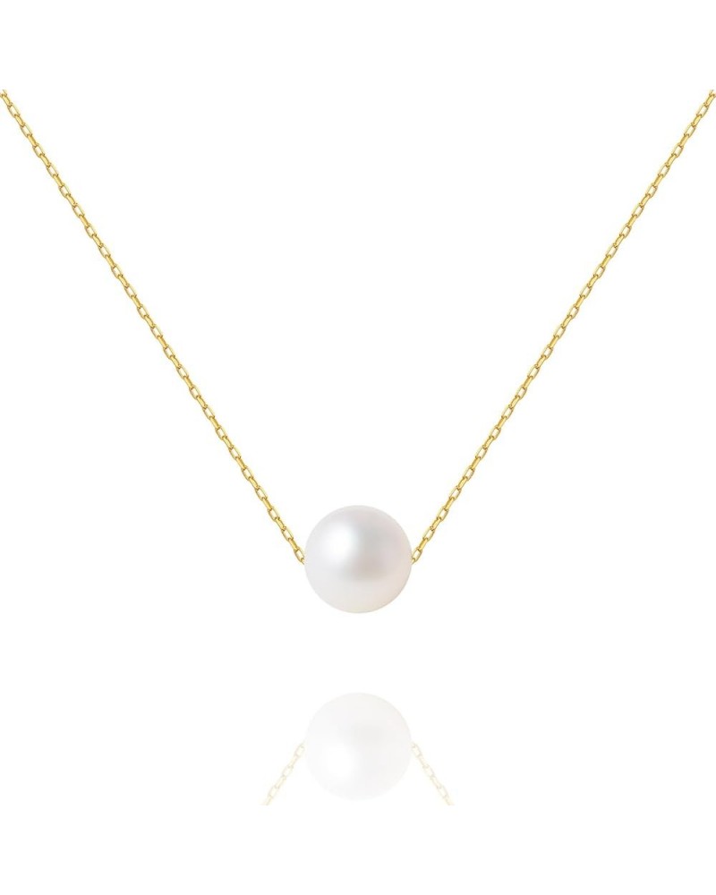 AAA Single Pearl Choker Necklace Sterling Silver Freshwater Cultured Pearl Pendant Necklaces for Women, 14-17.5 inch with Adj...