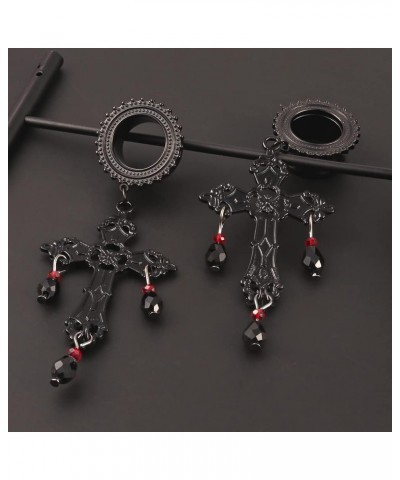 2PCS Cool Black Cross Hypoallergenic Stainless Steel Plugs Ear Gauges Tunnels Piercing Expander Stretchers Fashion Body Jewel...