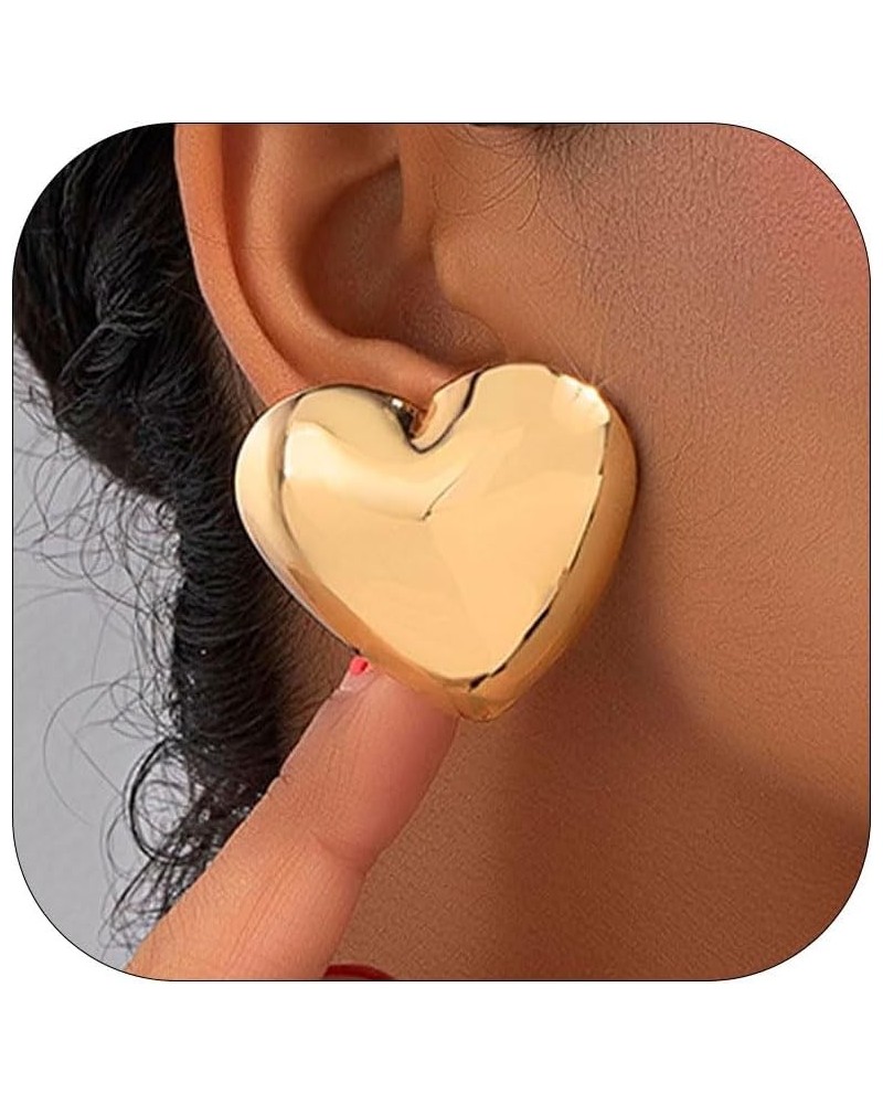 Gold Heart Earrings for Women Chunky Heart Stud Earrings for Girls Trendy Statement Earrings Valentines Day Jewelry Gifts for...