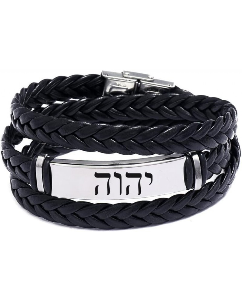 Dainty Black Names of God YHWH Tetragrammaton Leather Bracelet for Israel Christian Hebrew Bible Lord Jehovah Protection Bang...