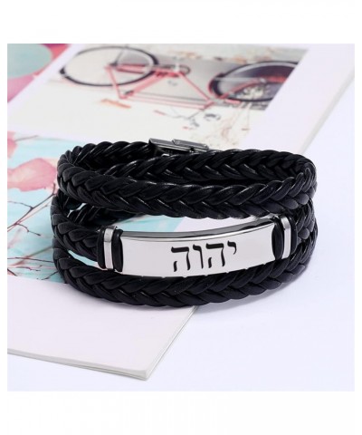 Dainty Black Names of God YHWH Tetragrammaton Leather Bracelet for Israel Christian Hebrew Bible Lord Jehovah Protection Bang...