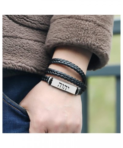 Dainty Black Names of God YHWH Tetragrammaton Leather Bracelet for Israel Christian Hebrew Bible Lord Jehovah Protection Bang...