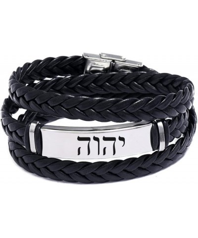 Dainty Black Names of God YHWH Tetragrammaton Leather Bracelet for Israel Christian Hebrew Bible Lord Jehovah Protection Bang...