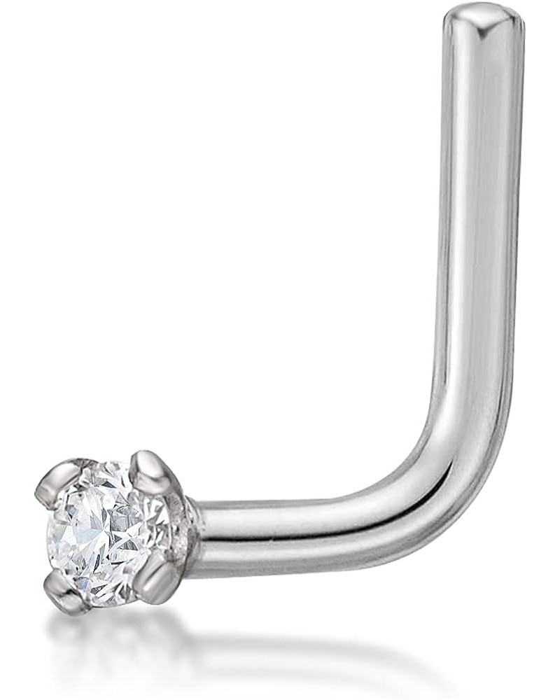 22 Gauge L-Shape Stud Nose Ring for Women in 14k White or Yellow Gold with 0.01 to 0.07 Carat Genuine Diamond White Gold 0.05...