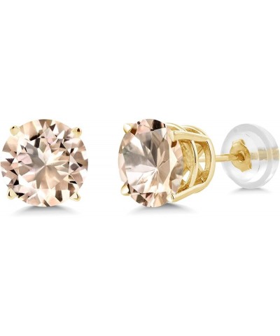 14K Yellow Gold Round 6MM Gemstone Birthstone Stud Earrings For Women Morganite $54.00 Earrings