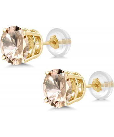 14K Yellow Gold Round 6MM Gemstone Birthstone Stud Earrings For Women Morganite $54.00 Earrings