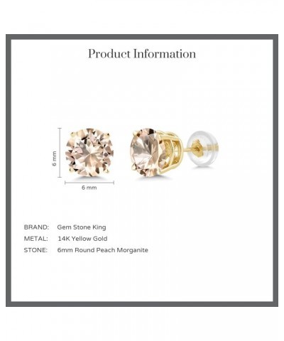 14K Yellow Gold Round 6MM Gemstone Birthstone Stud Earrings For Women Morganite $54.00 Earrings