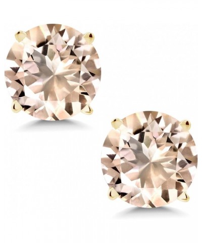 14K Yellow Gold Round 6MM Gemstone Birthstone Stud Earrings For Women Morganite $54.00 Earrings