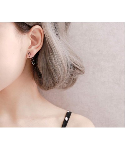 Solid 925 Sterling Silver Hoop Earrings Cute paper clip earrings Pin Cartilage earrings For Women B-Black $11.01 Earrings