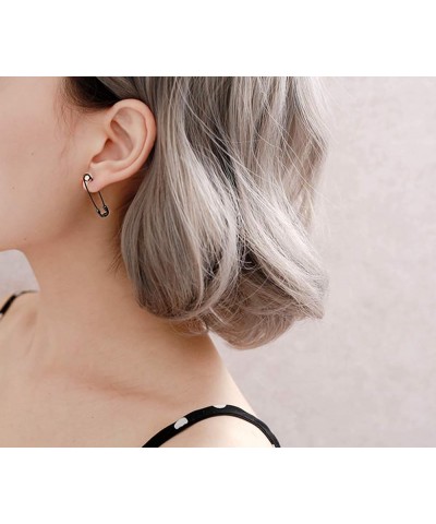 Solid 925 Sterling Silver Hoop Earrings Cute paper clip earrings Pin Cartilage earrings For Women B-Black $11.01 Earrings