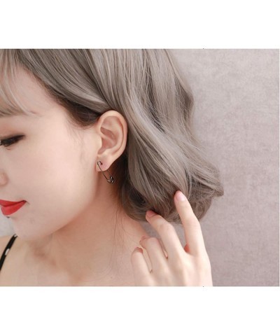 Solid 925 Sterling Silver Hoop Earrings Cute paper clip earrings Pin Cartilage earrings For Women B-Black $11.01 Earrings