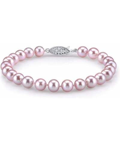 14K Gold AAA Quality Round Pink Freshwater Cultured Pearl Bracelet for Women White Gold 7.5 Inches $34.20 Bracelets