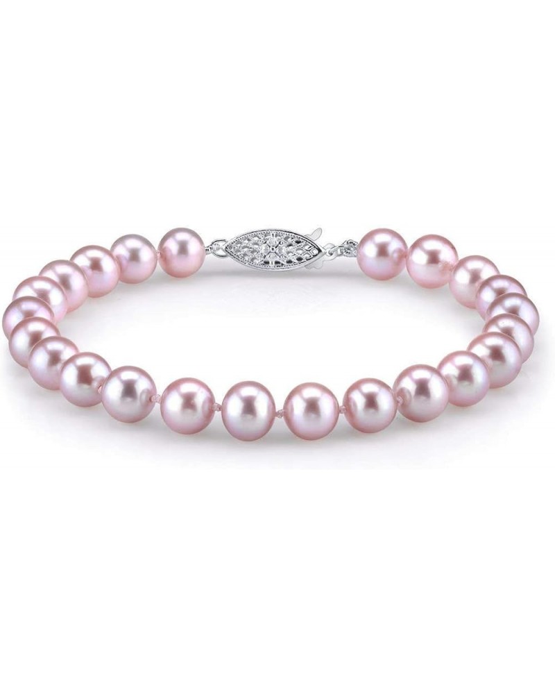 14K Gold AAA Quality Round Pink Freshwater Cultured Pearl Bracelet for Women White Gold 7.5 Inches $34.20 Bracelets