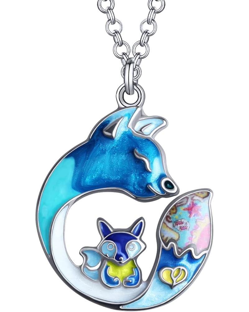 Enamel Fox Necklace Pendant Fox Jewelry for Women Girls Novelty Fox Gifts Navy $8.00 Necklaces