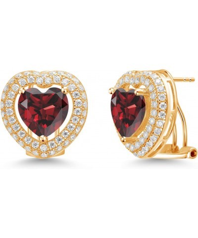 18K Yellow Gold Plated Silver Post Clip Stud Earrings Heart Shape Red Garnet and Moissanite (9.65 Cttw) $99.45 Earrings