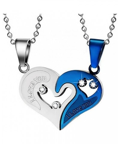 Two Pieces Puzzle Pendant Couples Silver Stainless Steel Heart Shaped with I Love You Message Pendant and Couple Matching Nec...