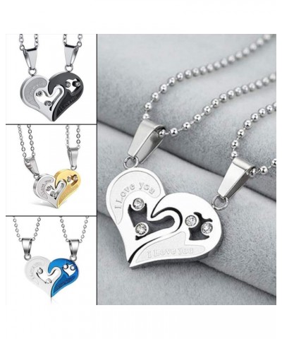 Two Pieces Puzzle Pendant Couples Silver Stainless Steel Heart Shaped with I Love You Message Pendant and Couple Matching Nec...