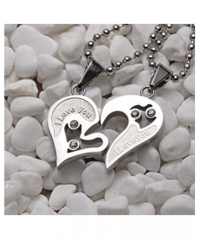 Two Pieces Puzzle Pendant Couples Silver Stainless Steel Heart Shaped with I Love You Message Pendant and Couple Matching Nec...