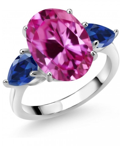 925 Sterling Silver Pink Created Sapphire and Blue Created Sapphire Ring For Women (8.00 Cttw, 14X10MM Oval and 7X5MM Pear Sh...