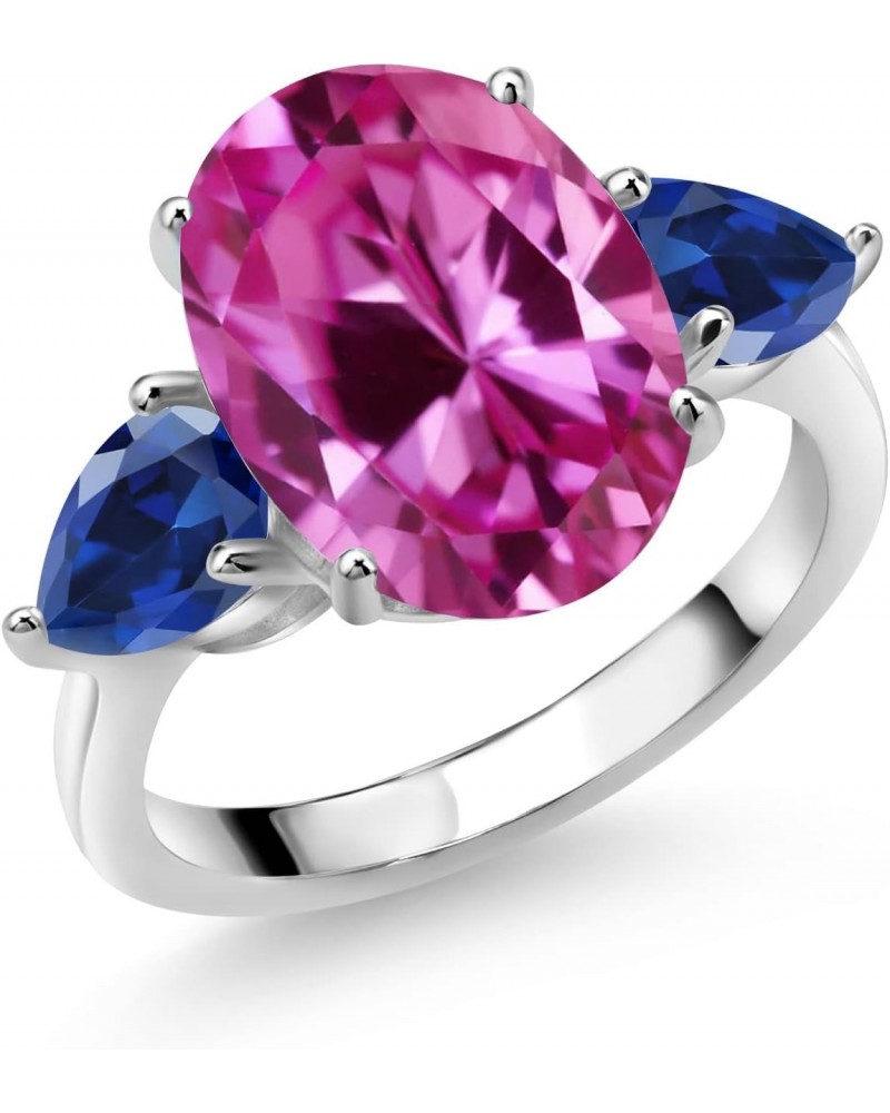 925 Sterling Silver Pink Created Sapphire and Blue Created Sapphire Ring For Women (8.00 Cttw, 14X10MM Oval and 7X5MM Pear Sh...