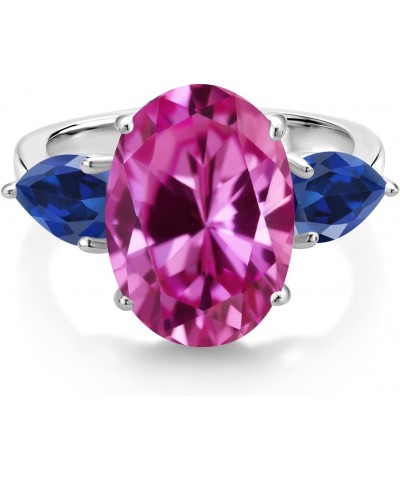 925 Sterling Silver Pink Created Sapphire and Blue Created Sapphire Ring For Women (8.00 Cttw, 14X10MM Oval and 7X5MM Pear Sh...