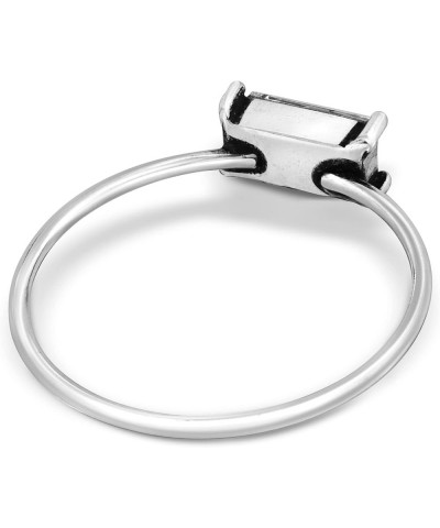 Classic Solitaire Baguette Crystal Rectangle .925 Sterling Silver Band Ring 7 $8.97 Rings