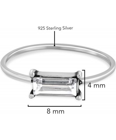 Classic Solitaire Baguette Crystal Rectangle .925 Sterling Silver Band Ring 7 $8.97 Rings