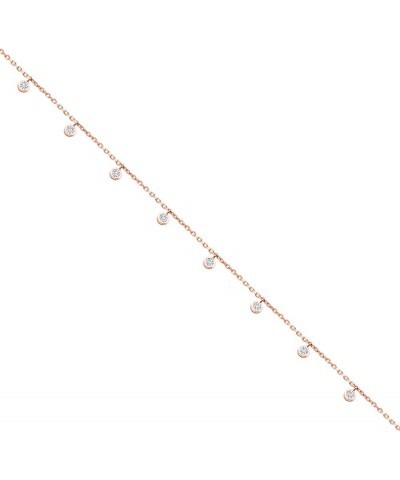 925 Sterling Silver White Moissanite Anklet Bracelet For Women (0.40 Cttw, Adjustable Up to 11 Inch) 18K Rose Gold Plated Sil...