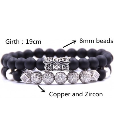 2PCS/Set Micro Pave Zircon 8mm Charm Beads Bracelet for Men Women His and Hers Couple Bracelet Natural Black Matte Onyx Stone...